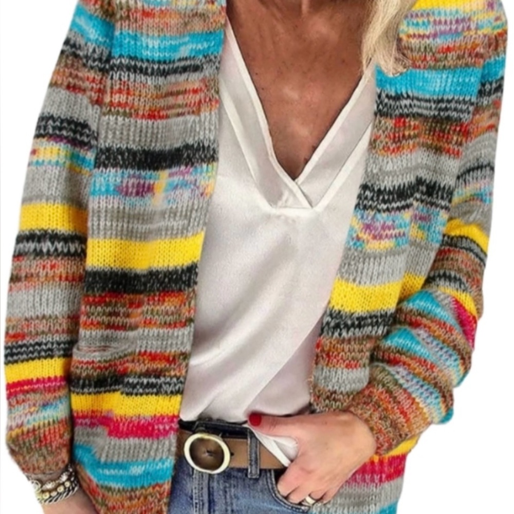 MISSLOOK multi-color striped knit cardigan sweater